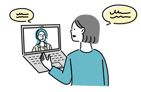 パソコンで英会話するイラスト